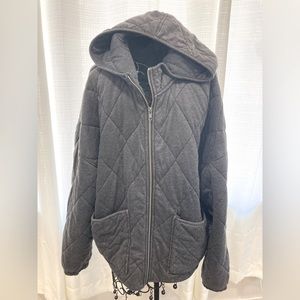 Woman’s zip quilted jacket w hood. Charcoal gray with copper zipper, target Lrg